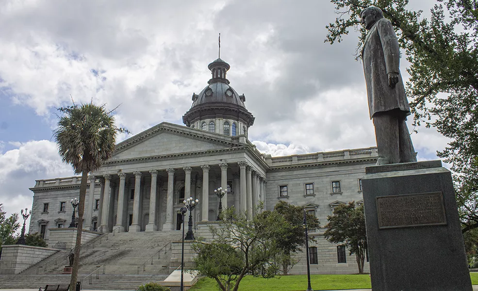 South Carolina State House, 2019. The Benjamin Ryan Tillman Monument can be seen in the foreground.