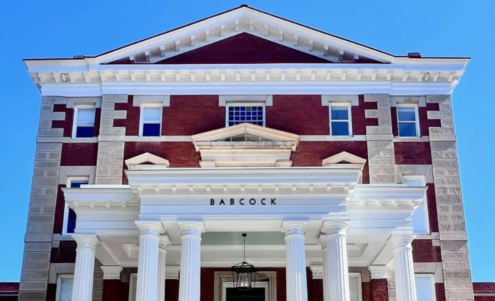 Brick building with white trim